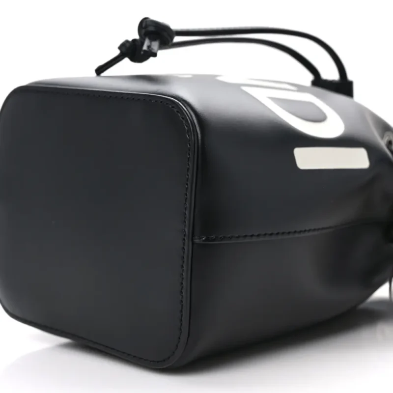 FENDI MINI F IS FENDI LOGO EMBOSSED MON TRESOR BUCKET BAG BLACK KING VITELLO LEATHER SILVER HARDWARE - Image 6