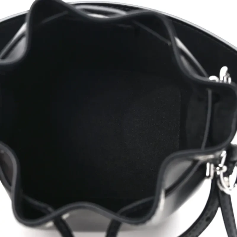 FENDI MINI F IS FENDI LOGO EMBOSSED MON TRESOR BUCKET BAG BLACK KING VITELLO LEATHER SILVER HARDWARE - Image 8