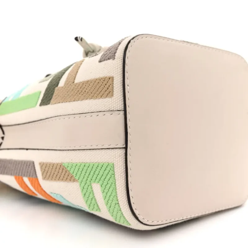 FENDI MINI F IS FENDI FF MULTICOLOR EMBROIDERED MON TRESOR BUCKET BAG GREZZO/MULTICOLOR/LATTE CANVAS & GRACE VITELLO LEATHER GOLD HARDWARE - Image 4