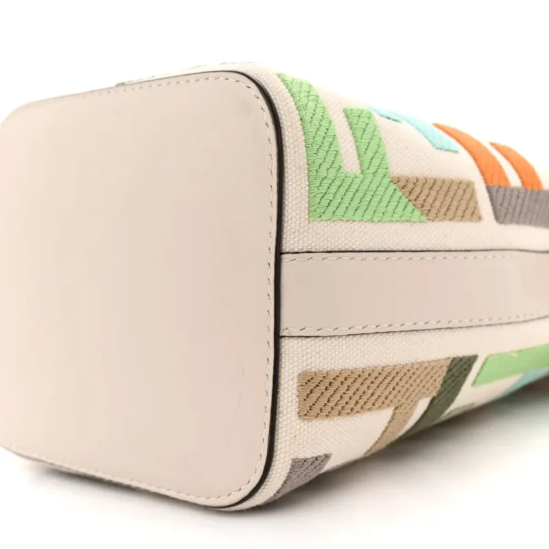 FENDI MINI F IS FENDI FF MULTICOLOR EMBROIDERED MON TRESOR BUCKET BAG GREZZO/MULTICOLOR/LATTE CANVAS & GRACE VITELLO LEATHER GOLD HARDWARE - Image 5