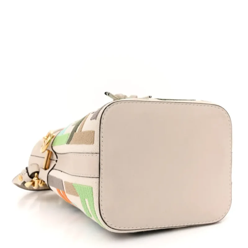 FENDI MINI F IS FENDI FF MULTICOLOR EMBROIDERED MON TRESOR BUCKET BAG GREZZO/MULTICOLOR/LATTE CANVAS & GRACE VITELLO LEATHER GOLD HARDWARE - Image 6