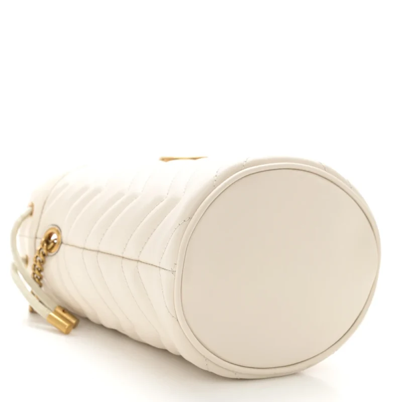 GUCCI MINI GG MARMONT 2.0 BUCKET BAG WHITE CALFSKIN MATELASS?? LEATHER AGED GOLD HARDWARE - Image 6