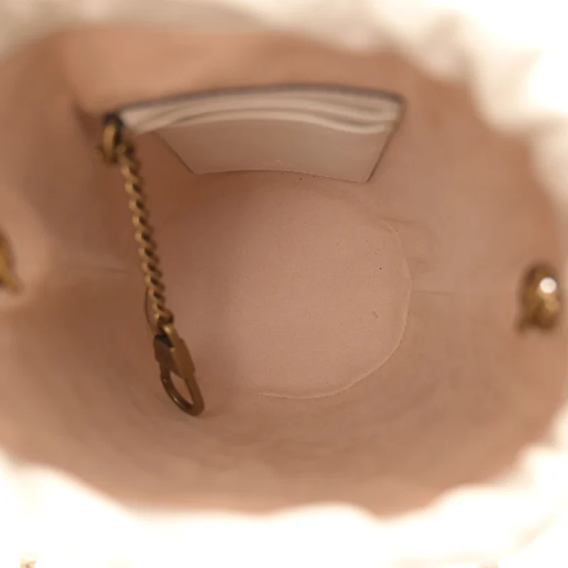 GUCCI MINI GG MARMONT 2.0 BUCKET BAG WHITE CALFSKIN MATELASS?? LEATHER AGED GOLD HARDWARE - Image 7