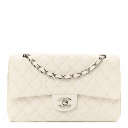 DESIGNER HANDBAGS CHANEL WHITE CAVIAR DOUBLE FLAP BAG