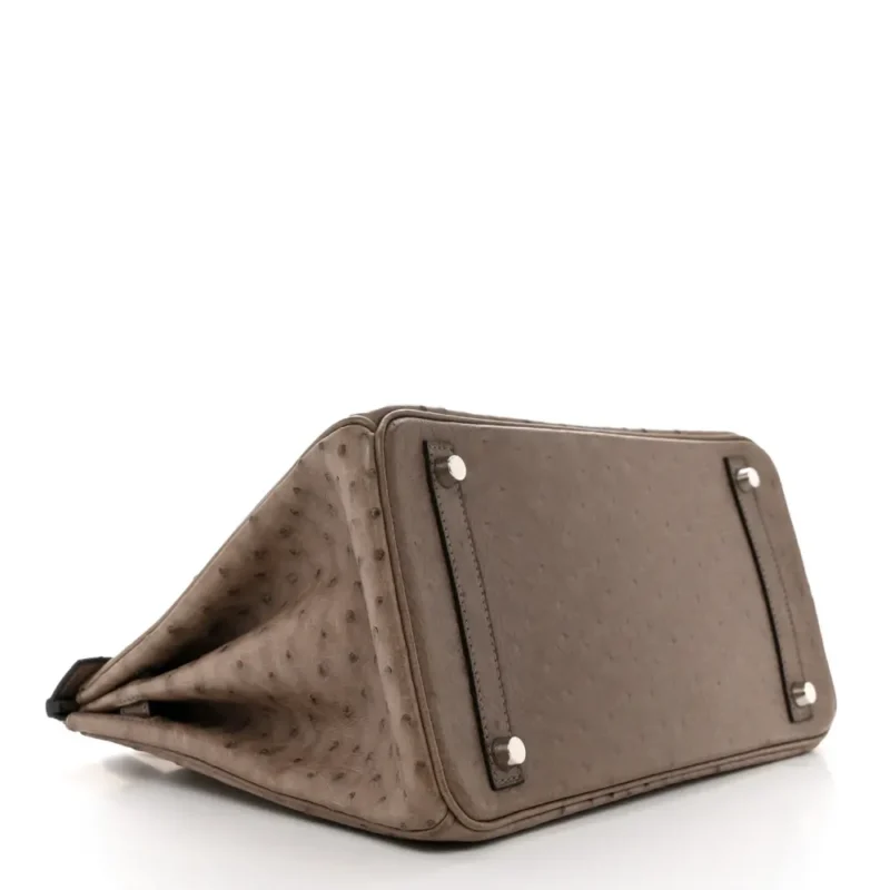 HERM??S BIRKIN 30 GRIS TOURTERELLE OSTRICH LEATHER PALLADIUM HARDWARE - Image 6
