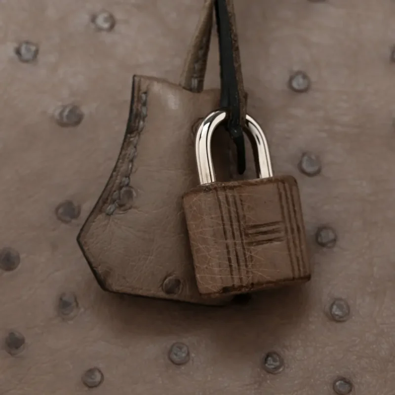 HERM??S BIRKIN 30 GRIS TOURTERELLE OSTRICH LEATHER PALLADIUM HARDWARE - Image 10