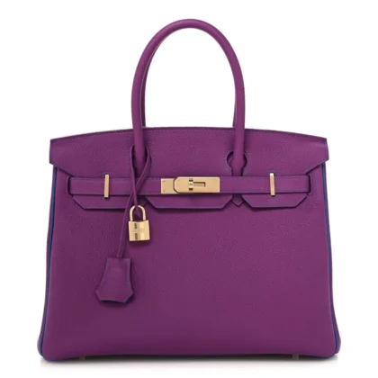 HERM??S HORSESHOE BIRKIN 30 ANEMONE / BLEU ELECTRIQUE TOGO LEATHER GOLD HARDWARE