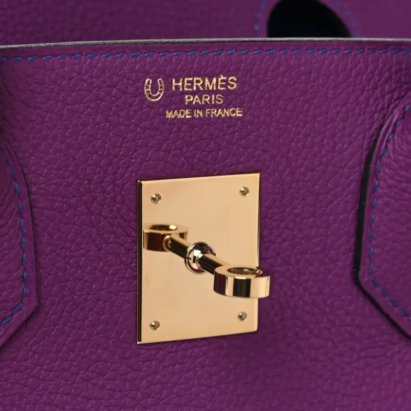 HERM??S HORSESHOE BIRKIN 30 ANEMONE / BLEU ELECTRIQUE TOGO LEATHER GOLD HARDWARE - Image 2