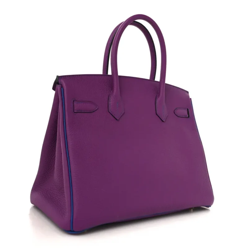 HERM??S HORSESHOE BIRKIN 30 ANEMONE / BLEU ELECTRIQUE TOGO LEATHER GOLD HARDWARE - Image 3