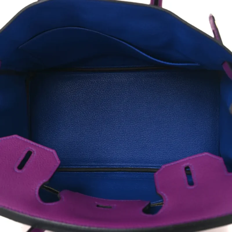 HERM??S HORSESHOE BIRKIN 30 ANEMONE / BLEU ELECTRIQUE TOGO LEATHER GOLD HARDWARE - Image 7