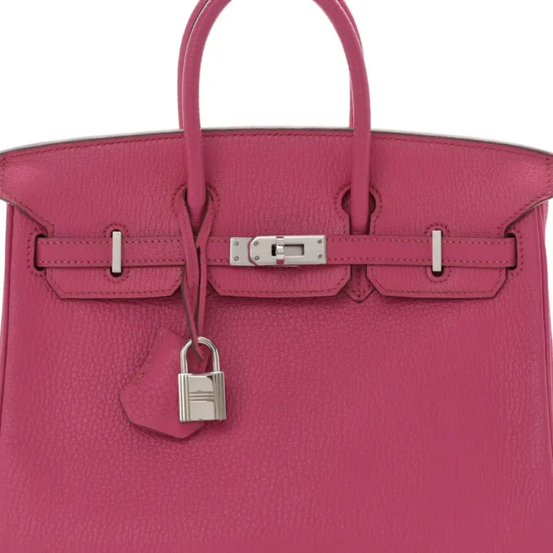 HERM??S BIRKIN 25 ROSE SHOCKING CHEVRE MYSORE LEATHER SILVER HARDWARE - Image 11