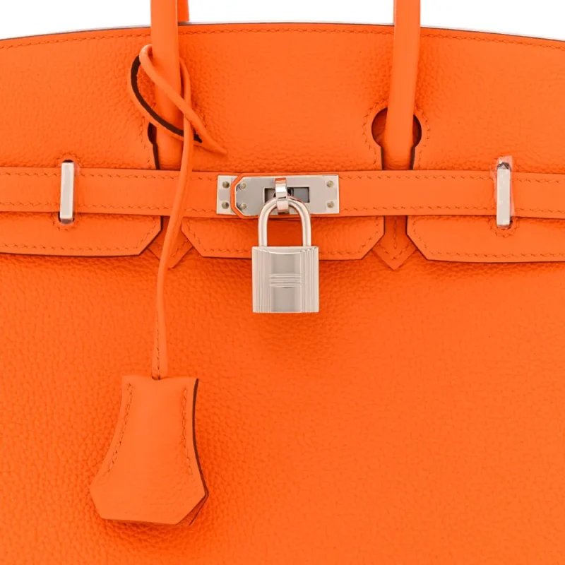HERM??S BIRKIN 25 ORANGE MINIUM TOGO LEATHER SILVER HARDWARE - Image 9