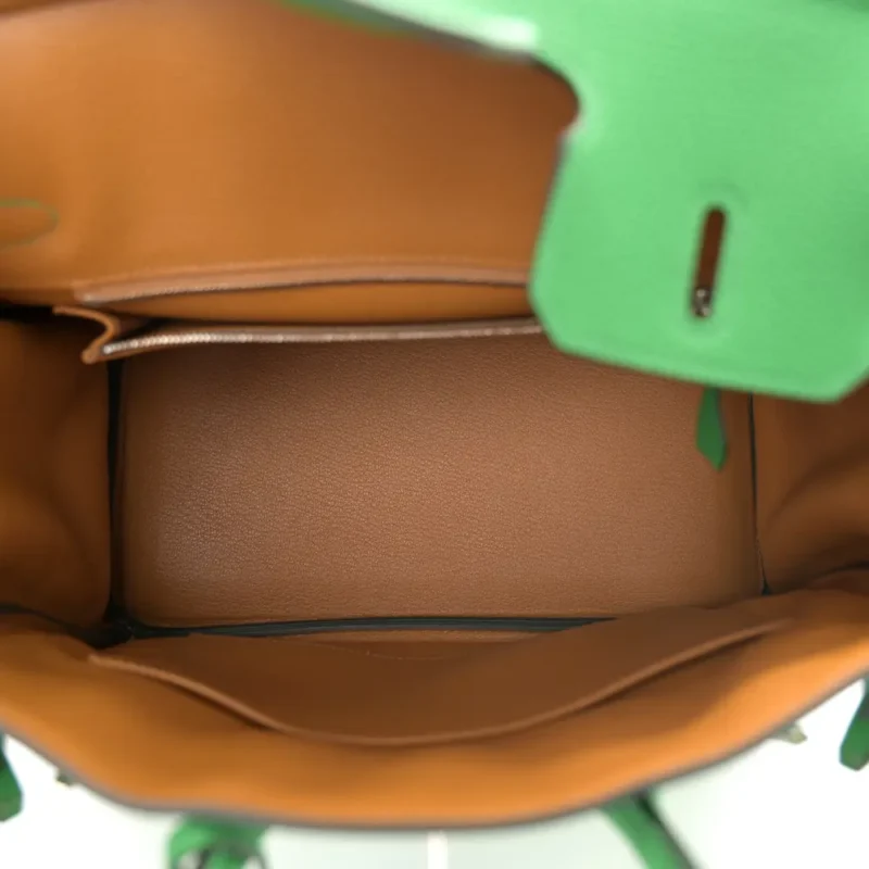 HERM??S VERSO BIRKIN 25 BAMBOU/CARAMEL TOGO LEATHER PALLADIUM HARDWARE - Image 7