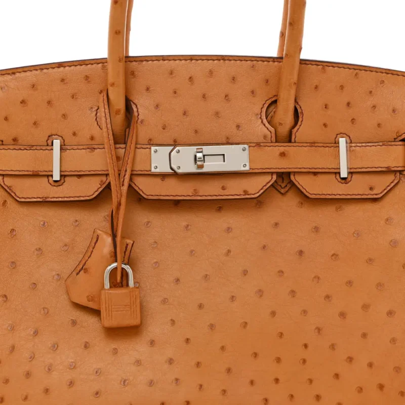 HERM??S BIRKIN 30 COGNAC OSTRICH LEATHER PALLADIUM HARDWARE - Image 9
