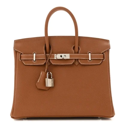HERM??S BIRKIN 25 BROWN TOGO LEATHER SILVER HARDWARE
