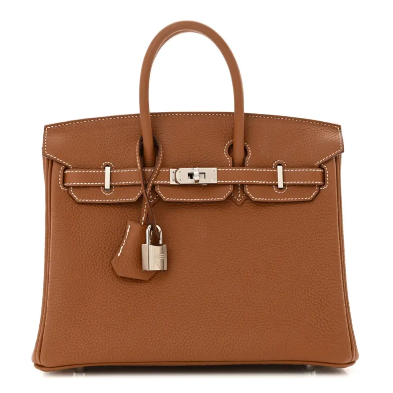 HERM??S BIRKIN 25 BROWN TOGO LEATHER SILVER HARDWARE