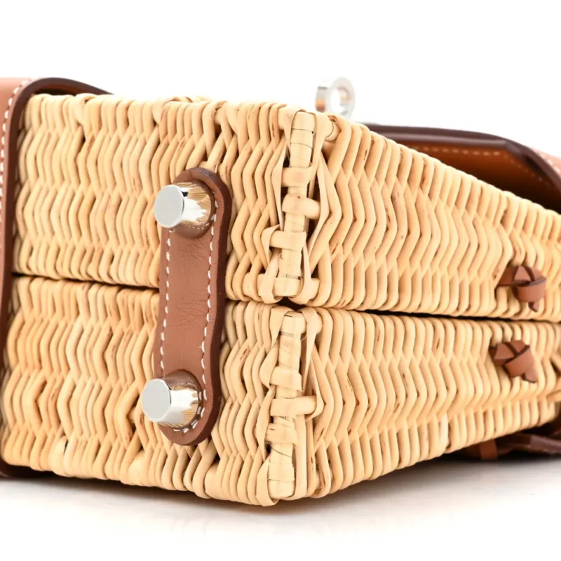 HERM??S PICNIC MINI KELLY 20 NATUREL/BROWN WICKER & SWIFT LEATHER PALLADIUM SILVER HARDWARE - Image 4