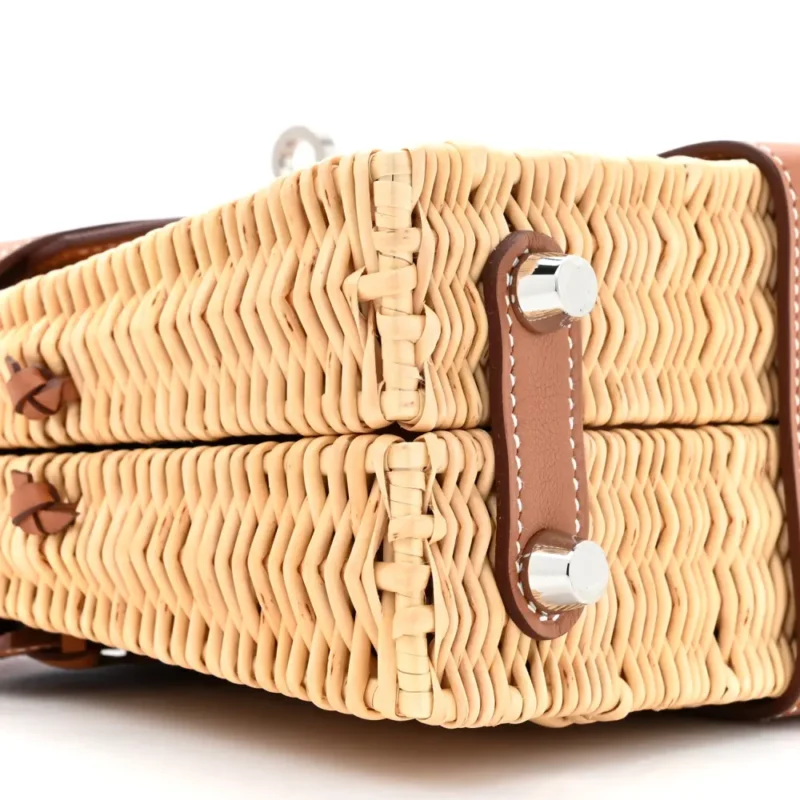 HERM??S PICNIC MINI KELLY 20 NATUREL/BROWN WICKER & SWIFT LEATHER PALLADIUM SILVER HARDWARE - Image 5