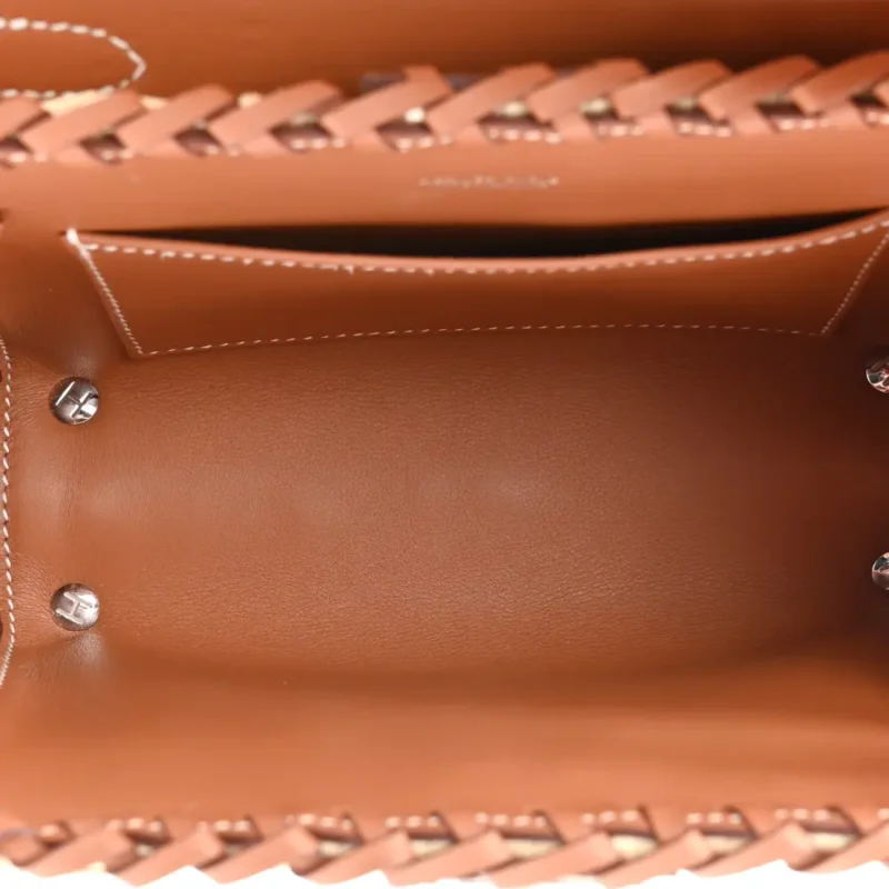 HERM??S PICNIC MINI KELLY 20 NATUREL/BROWN WICKER & SWIFT LEATHER PALLADIUM SILVER HARDWARE - Image 7