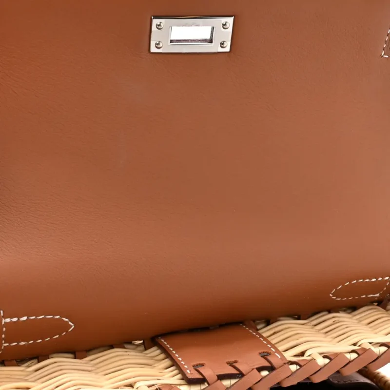 HERM??S PICNIC MINI KELLY 20 NATUREL/BROWN WICKER & SWIFT LEATHER PALLADIUM SILVER HARDWARE - Image 10
