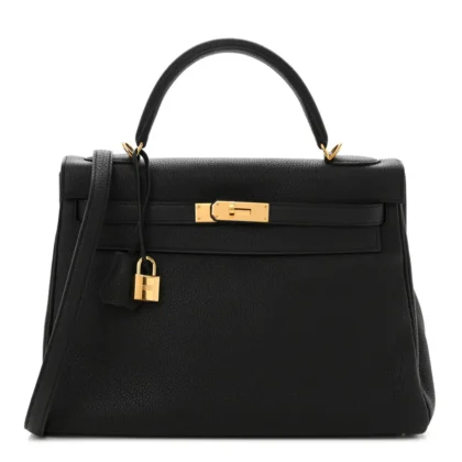 HERM??S KELLY RETOURNE 32 BLACK TOGO LEATHER GOLD HARDWARE