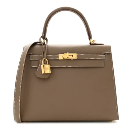HERM??S KELLY SELLIER 25 ETOUPE EPSOM LEATHER GOLD HARDWARE