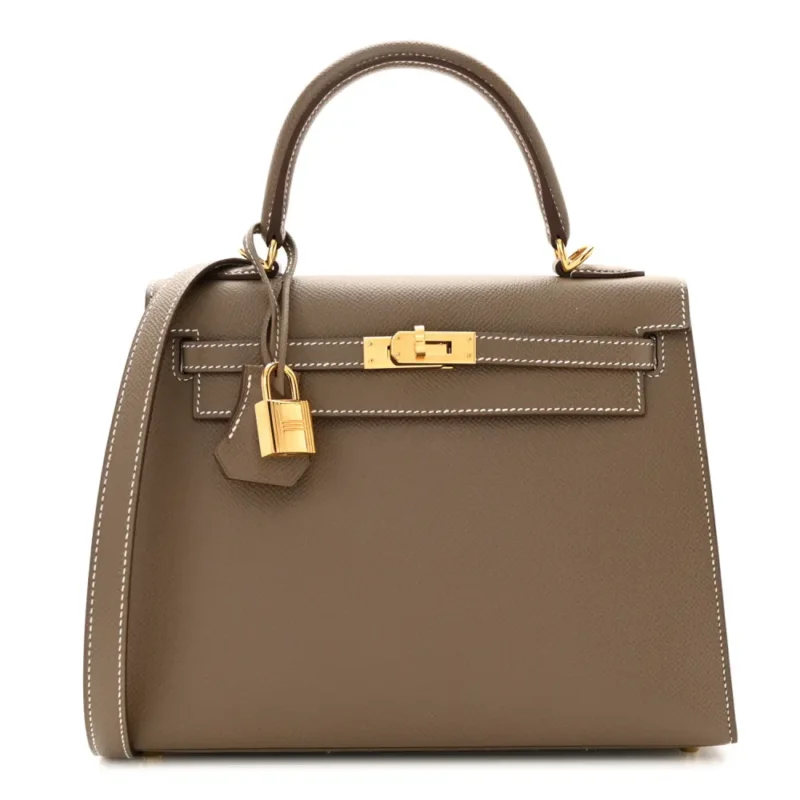 HERM??S KELLY SELLIER 25 ETOUPE EPSOM LEATHER GOLD HARDWARE