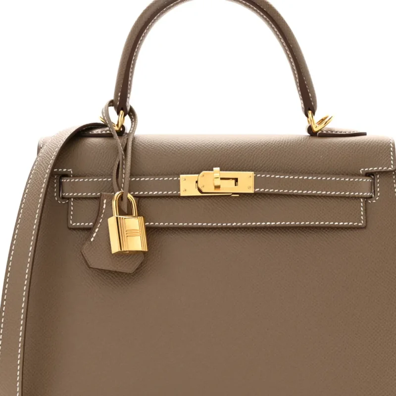 HERM??S KELLY SELLIER 25 ETOUPE EPSOM LEATHER GOLD HARDWARE - Image 9