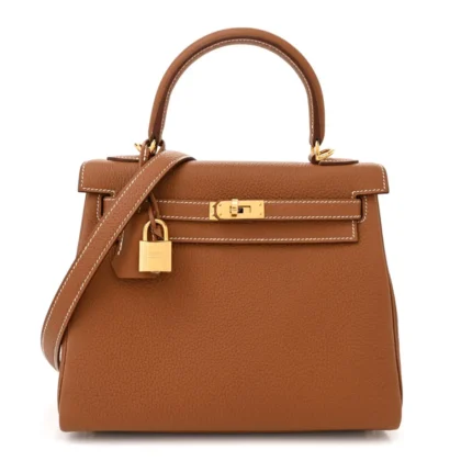 HERM??S KELLY RETOURNE 25 BROWN TOGO LEATHER GOLD HARDWARE