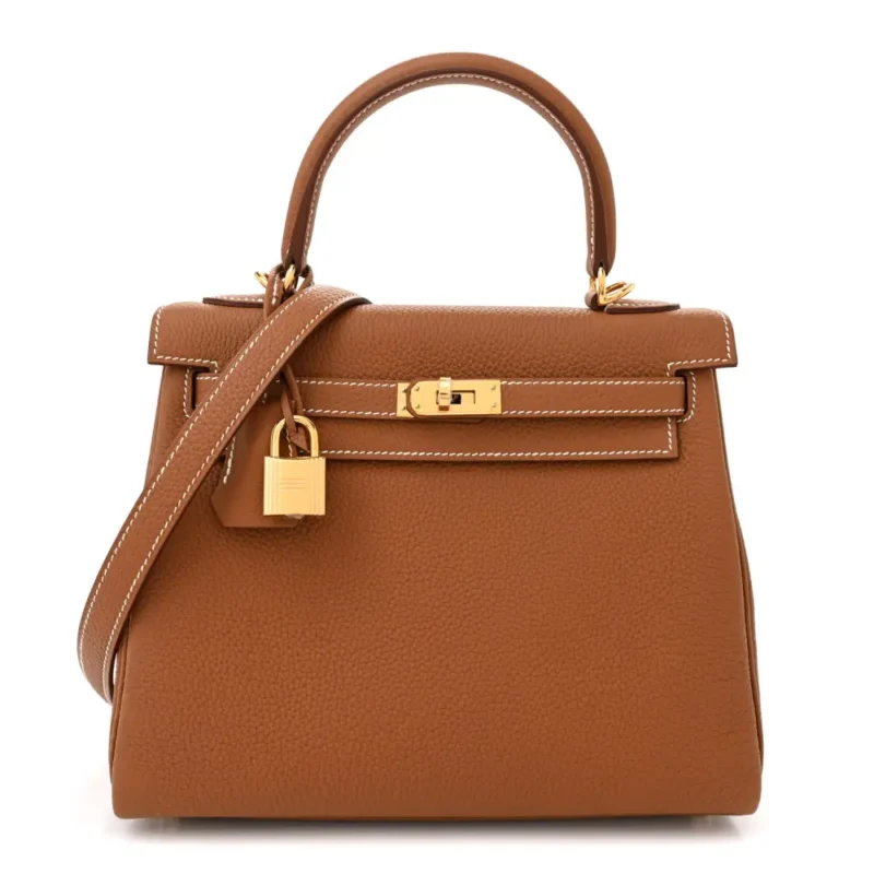 HERM??S KELLY RETOURNE 25 BROWN TOGO LEATHER GOLD HARDWARE