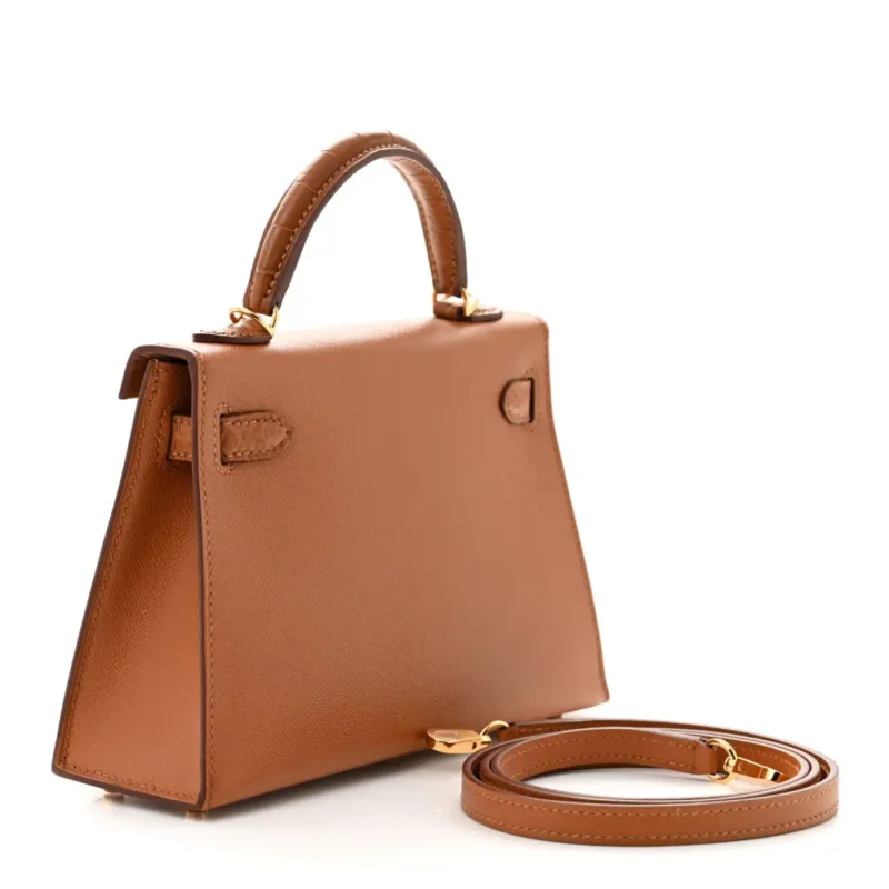 HERM??S MINI KELLY SELLIER TOUCH 20 BROWN MADAME CALFSKIN & MATTE ALLIGATOR LEATHER GOLD HARDWARE - Image 3