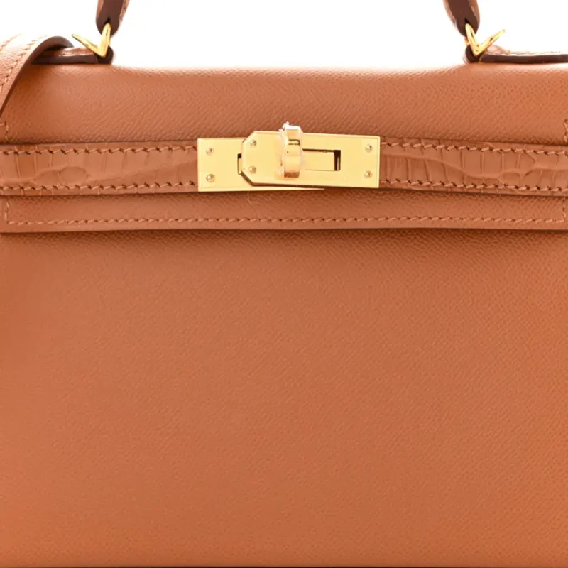HERM??S MINI KELLY SELLIER TOUCH 20 BROWN MADAME CALFSKIN & MATTE ALLIGATOR LEATHER GOLD HARDWARE - Image 8