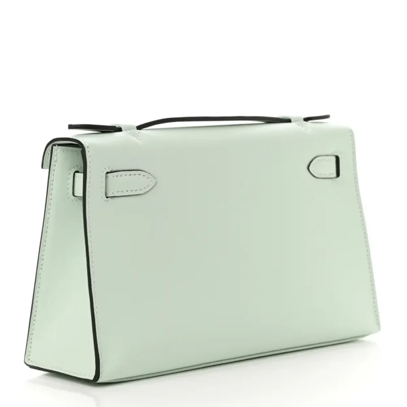 HERM??S KELLY POCHETTE CLUTCH VERT PEPPERMINT SWIFT LEATHER PALLADIUM HARDWARE - Image 3