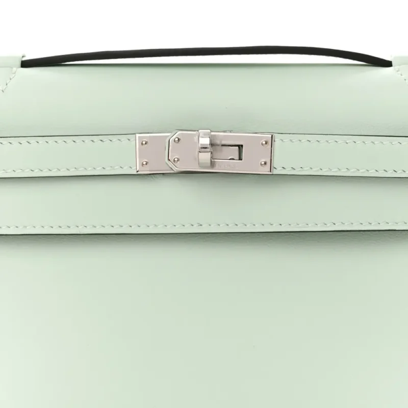 HERM??S KELLY POCHETTE CLUTCH VERT PEPPERMINT SWIFT LEATHER PALLADIUM HARDWARE - Image 8