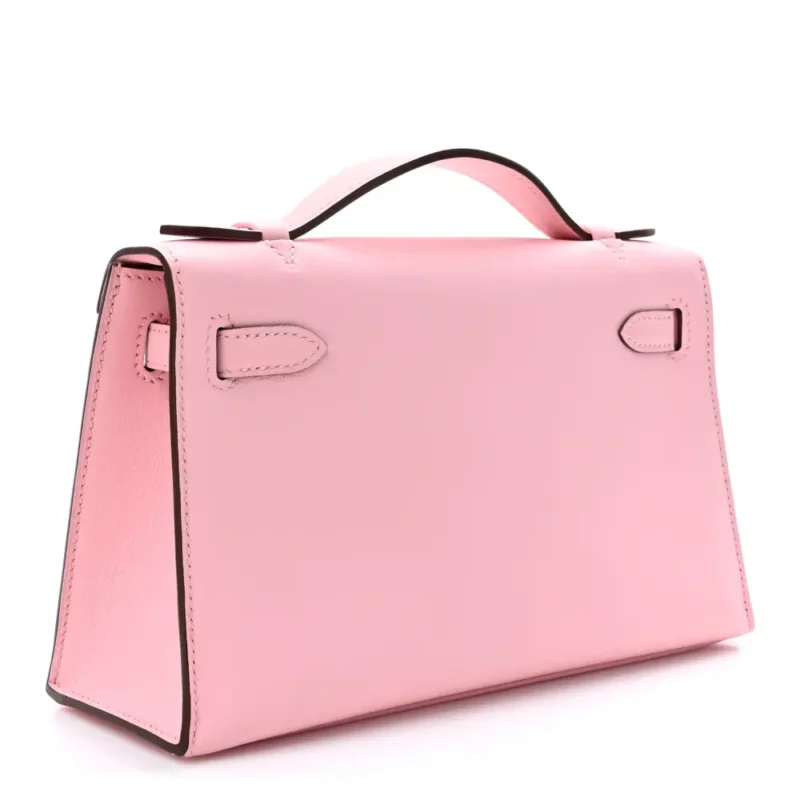 HERM??S KELLY POCHETTE CLUTCH ROSE SAKURA SWIFT LEATHER SILVER HARDWARE - Image 3
