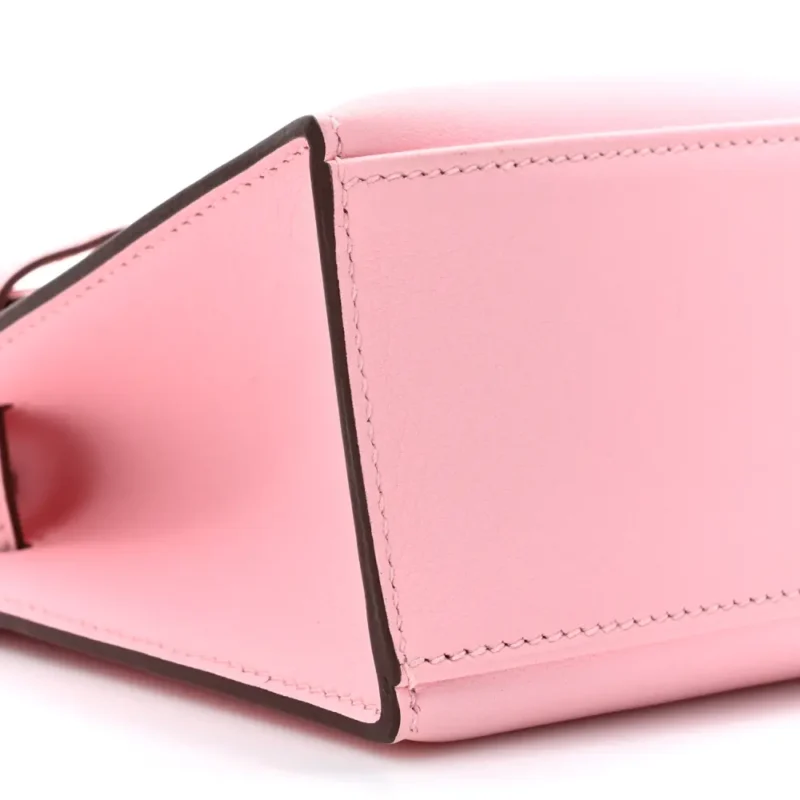HERM??S KELLY POCHETTE CLUTCH ROSE SAKURA SWIFT LEATHER SILVER HARDWARE - Image 5