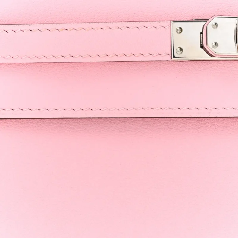 HERM??S KELLY POCHETTE CLUTCH ROSE SAKURA SWIFT LEATHER SILVER HARDWARE - Image 9