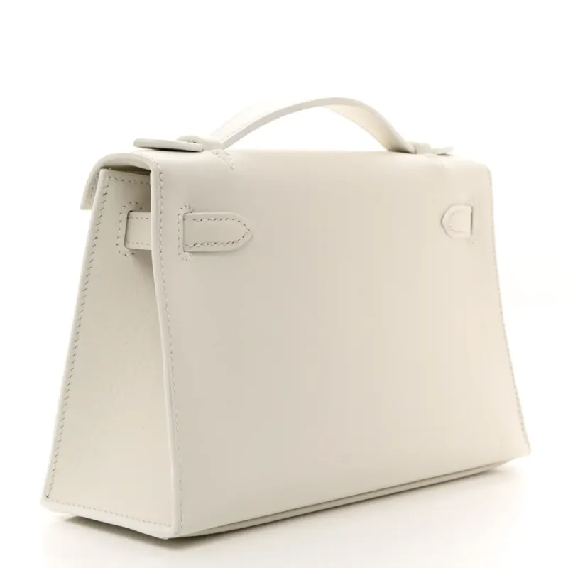 HERM??S KELLY POCHETTE CLUTCH WHITE SWIFT LEATHER GOLD PALLADIUM HARDWARE - Image 3