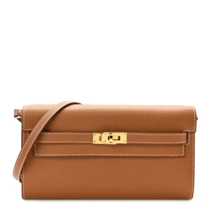 HERM??S KELLY LONG WALLET TO GO BROWN EPSOM LEATHER GOLD HARDWARE