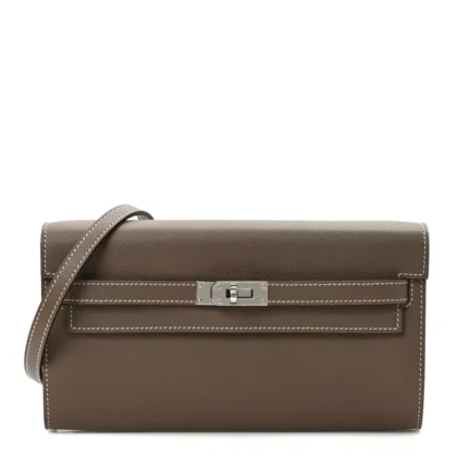 HERM??S KELLY WALLET TO GO ETOUPE EVERCOLOR LEATHER PALLADIUM HARDWARE