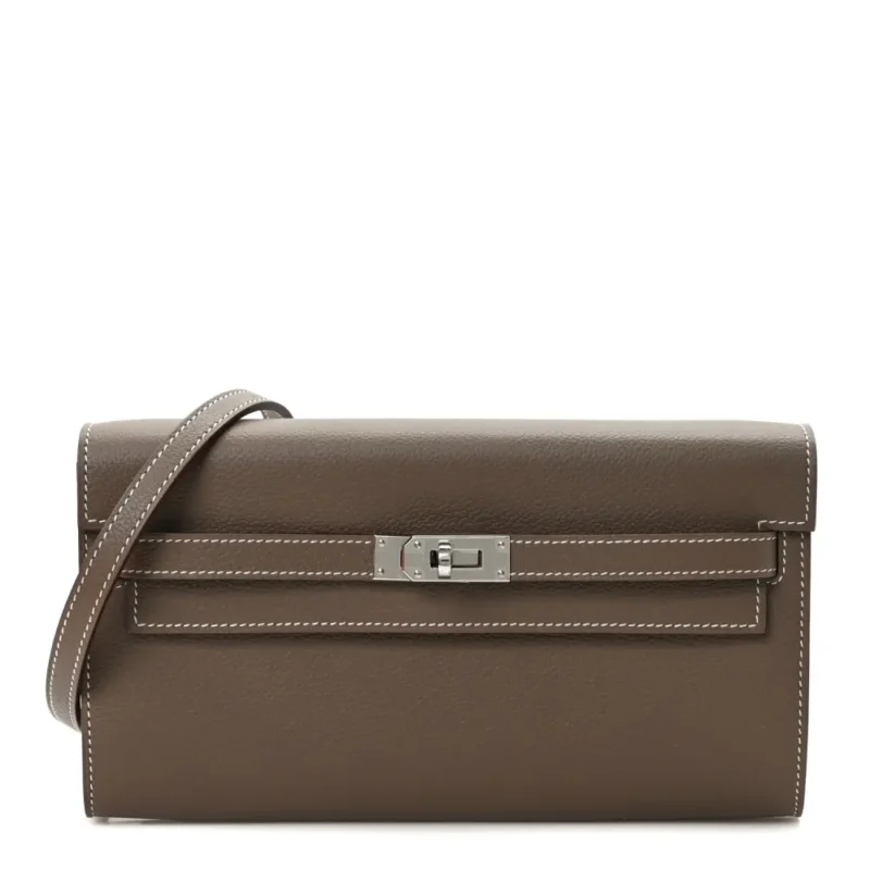 HERM??S KELLY WALLET TO GO ETOUPE EVERCOLOR LEATHER PALLADIUM HARDWARE