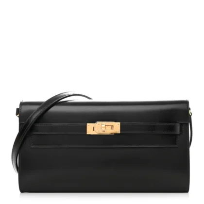 HERM??S KELLY WALLET TO GO BLACK BOX LEATHER GOLD HARDWARE
