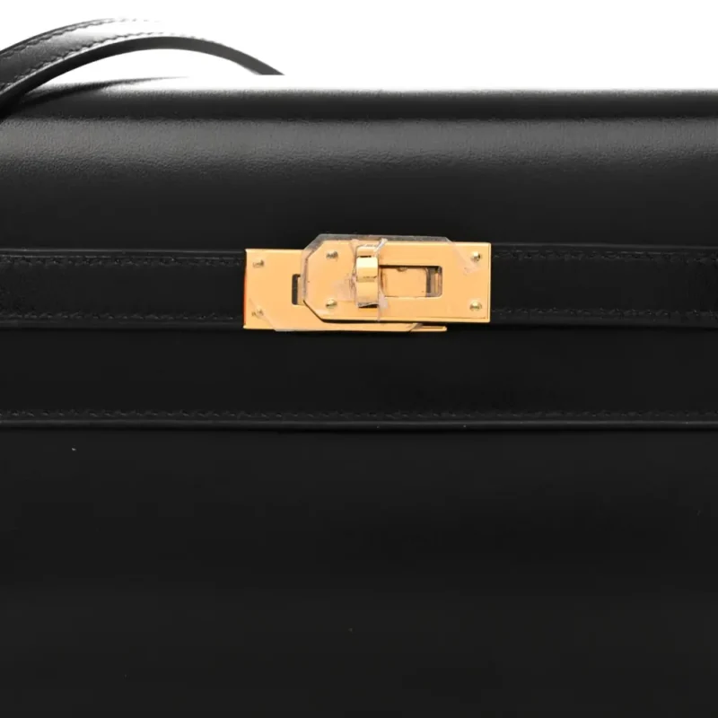HERM??S KELLY WALLET TO GO BLACK BOX LEATHER GOLD HARDWARE - Image 8