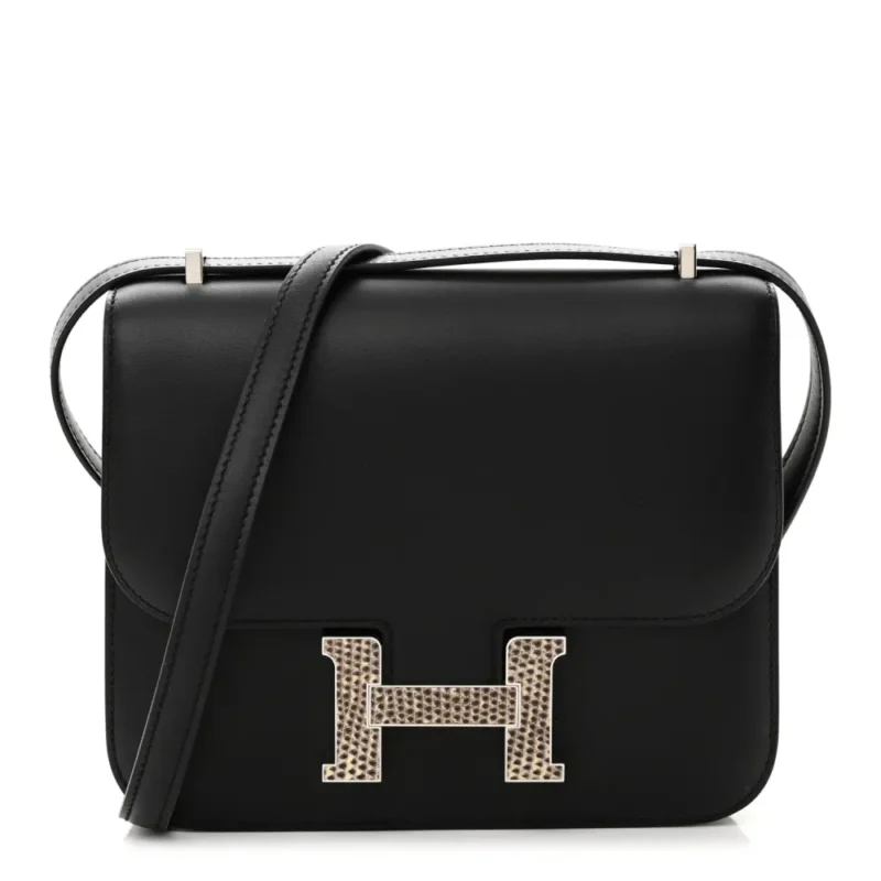 HERM??S CONSTANCE 18 BLACK OMBRE VEAU MONSIEUR & LIZARD LEATHER PALLADIUM SILVER HARDWARE