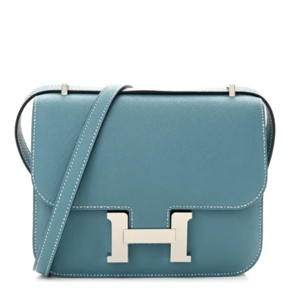 HERM??S CONSTANCE 18 NEW BLUE JEAN EPSOM LEATHER SILVER HARDWARE