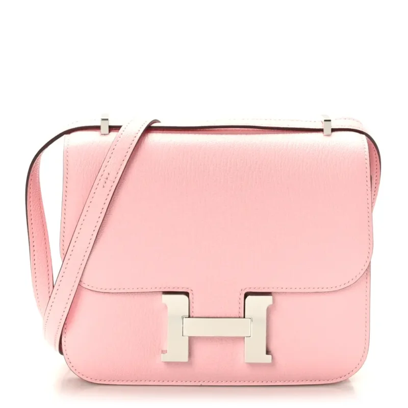 HERM??S CONSTANCE 18 ROSE SAKURA CH??VRE MYSORE LEATHER SILVER HARDWARE