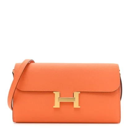 HERM??S CONSTANCE LONG WALLET TO GO ORANGE EPSOM LEATHER GOLD HARDWARE