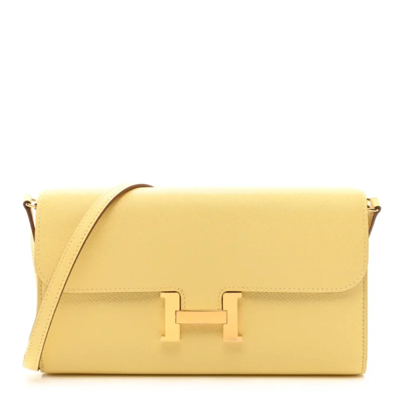 HERM??S CONSTANCE 18 LONG WALLET TO GO EPSOM JAUNE POUSSIN EPSOM LEATHER GOLD HARDWARE