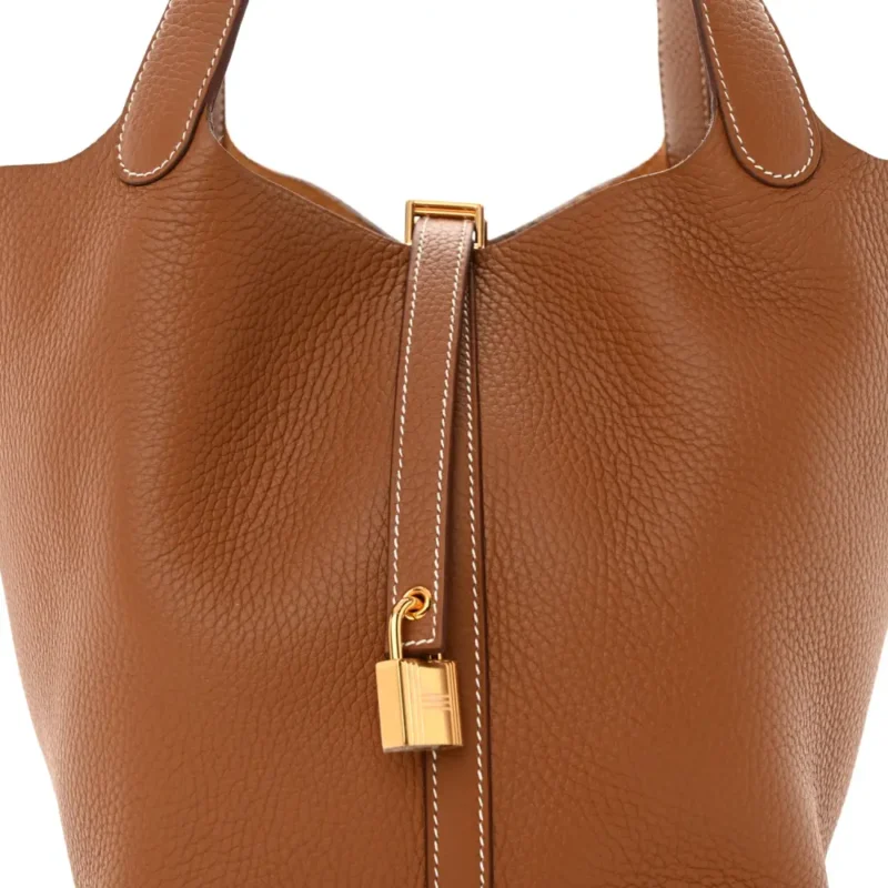 HERM??S PICOTIN LOCK 22 MM BROWN TAURILLON CLEMENCE LEATHER GOLD HARDWARE - Image 9