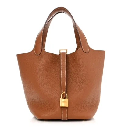 HERM??S PICOTIN LOCK 18 PM BROWN TAURILLON CLEMENCE LEATHER GOLD HARDWARE